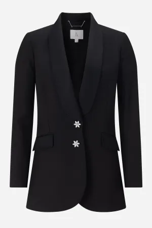 Black Satin Crepe Tailored Blazer