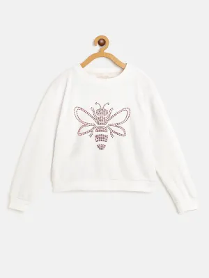 Girls White Velour Studded Dragonfly Sweatshirt